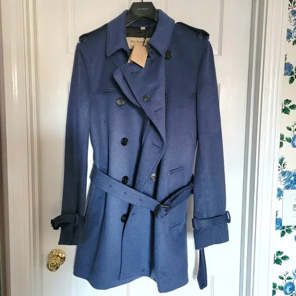Burberry Kensington Mid Length Trench Coat Navy Burberry Men's